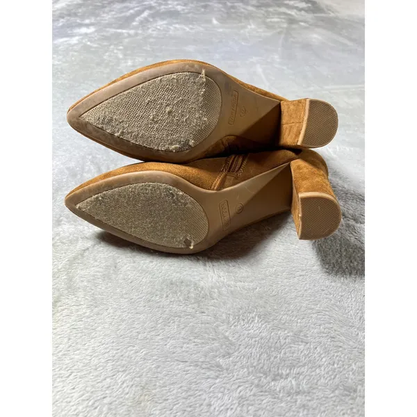 Tan Faux Suede Block Heel Ankle Boots Western Boho Indie Size 8 - Image 5