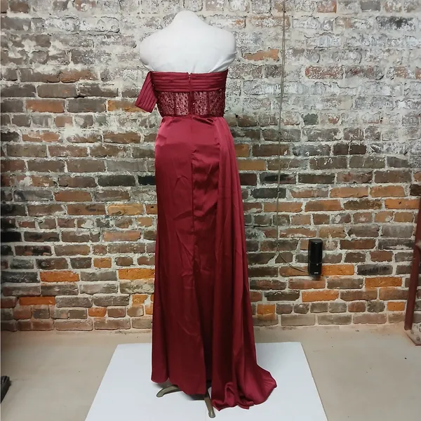 Faeriesty Evening Gown Small Red Beaded Sequin Strapless Dress Wedding Party - Image 4