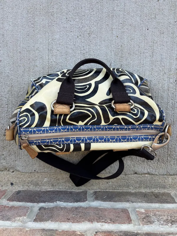 Fossil Key Per Coated Canvas purse bag crossbody black and white - Image 2