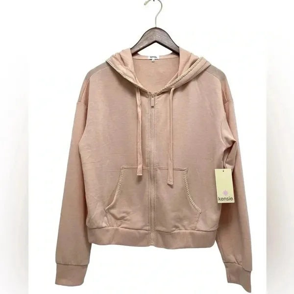 Kensie Sportswear Fit Hooded Long Sleeves Sweatshirt Pink Blush Casual Size M - Image 3