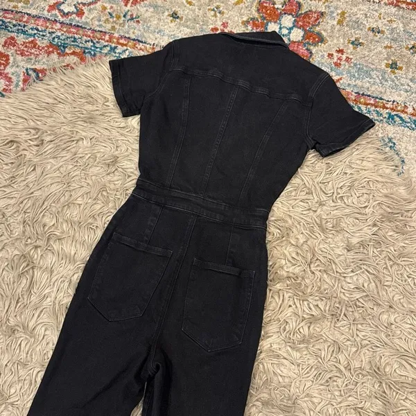 GOOD AMERICAN Black Utility Denim Jumpsuit Size Small - Image 6