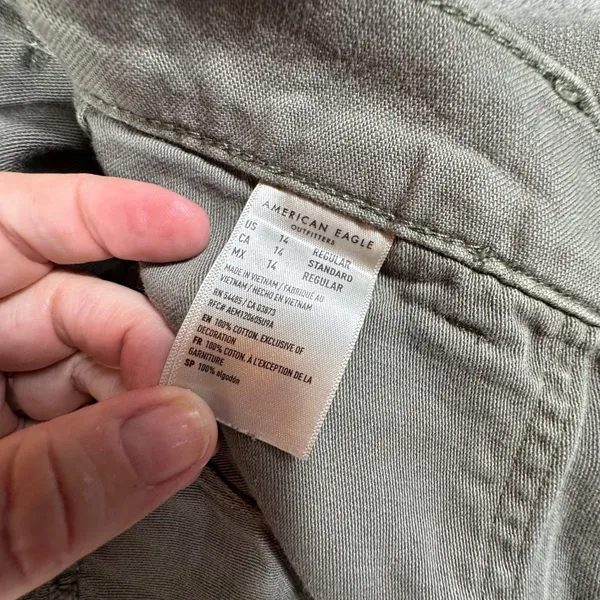 American Eagle Women 14 Olive Green Utility Cargo Pants High Rise Button Fly - Image 15