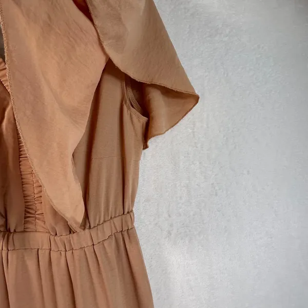 Simplee Peach Tiered Maxi Dress V-Neck Flutter Sleeve Boho Romantic Small - Image 4