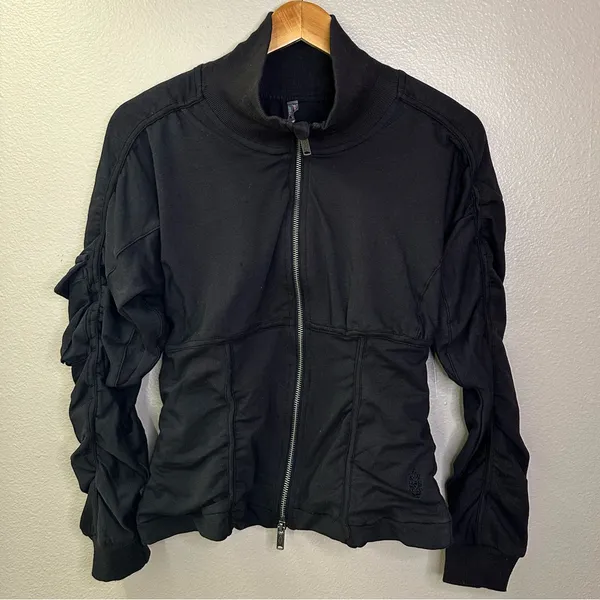 NEW Free People Movement Foundation Ruched Seam Jacket in Black Bomber Jacket - Image 9