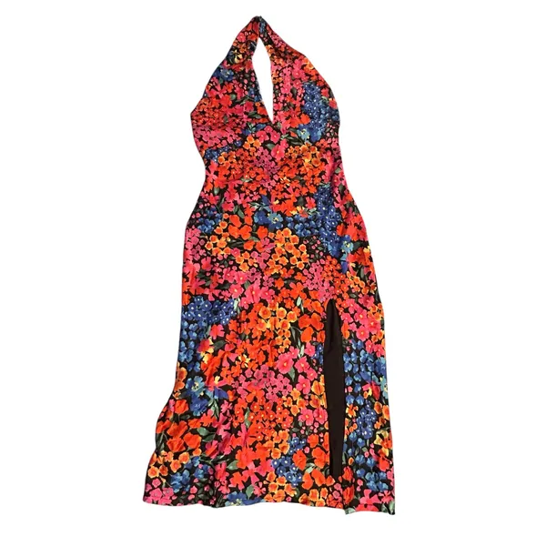 Lulus Bold Presence Floral Satin Halter Midi Dress - Size S - Image 9