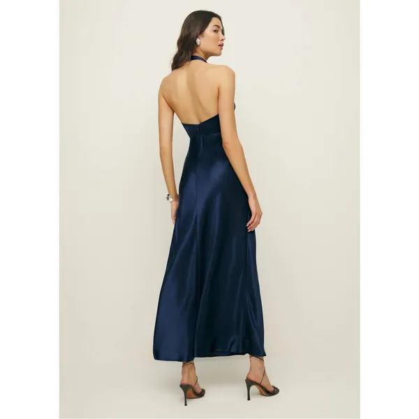 Reformation Daniela Silk Maxi Dress Navy Blue size 2 C0 - Image 11