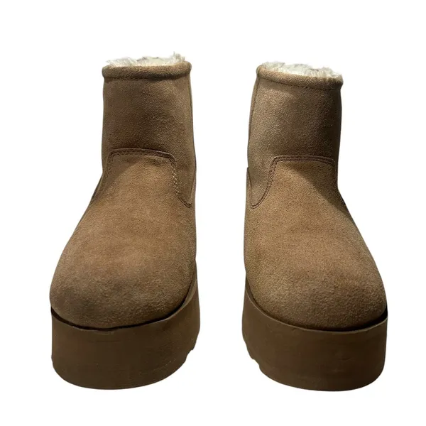Suede Platform Ankle Boots Faux Shearling Lined Camel Brown 25033100 F24 US 8 - Image 3