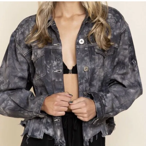 Pol Raw Edge Fringed Tie Dye Jacket sz medium - Image 2