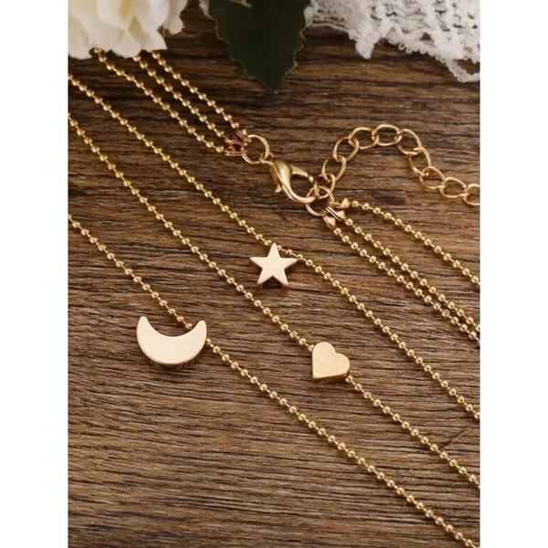 Gold Multilayer Pendant Necklace Moon Star Heart Celestial Goddess Boho Bohemian - Image 3