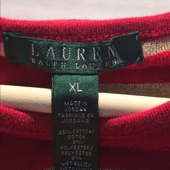 Ralph Lauren Red and Gold Striped Top Size‎ XL - Image 5