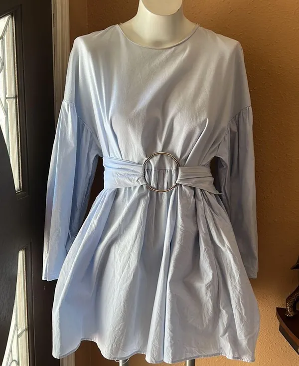 Zara blue oversized belted short dress - Image 5