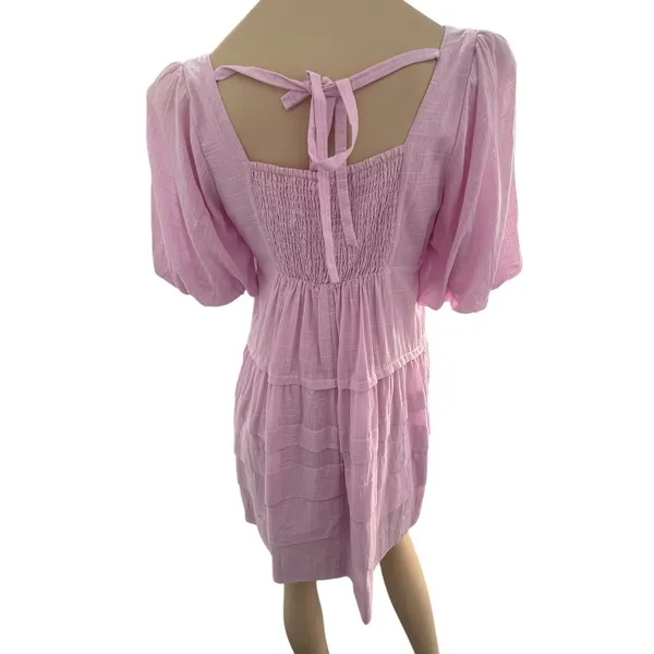Easel Pink Babydoll Puff Sleeve Pleated Tiered Dress NWT Small Cottage‎ Fairy - Image 7