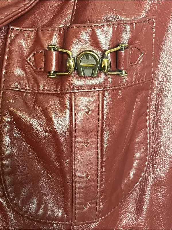 Etienne Aigner Vintage Oxblood Leather Blazer Style Jacket 80s Sz 14 - Image 5