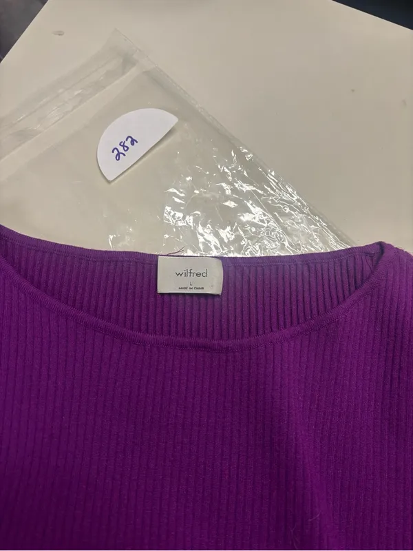 Aritzia Wilfred Free Cut-Out Knit Long Sleeve Purple Mini Dress Size Large - Image 6