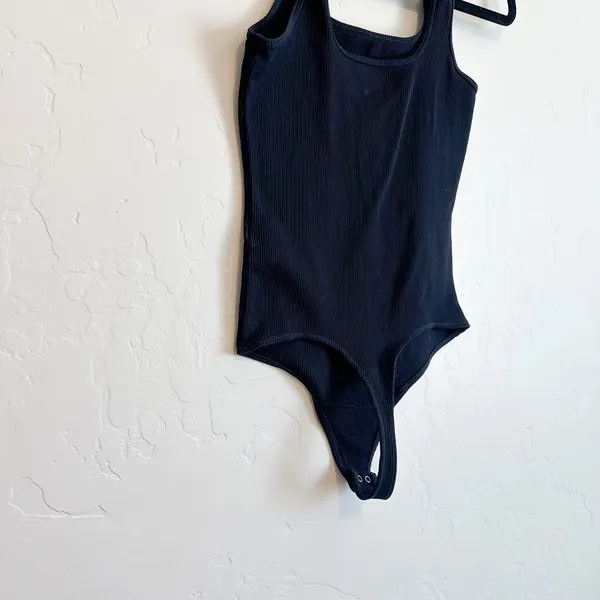 Abercrombie | Soft‎ A&F Ribbed Square Neck Thong Bodysuit in Black - Image 6