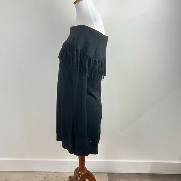 White House Black Market Metallic Fringe Off Shoulder Sweater Dress Large - Image 4