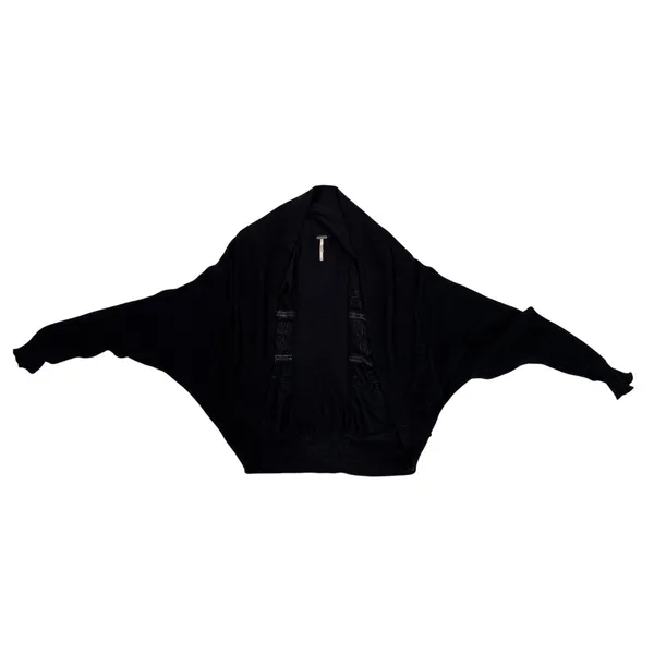 Free People Black Linen Blend Batwing Cardigan Open Front Knit Sweater XS/S‎ - Image 6