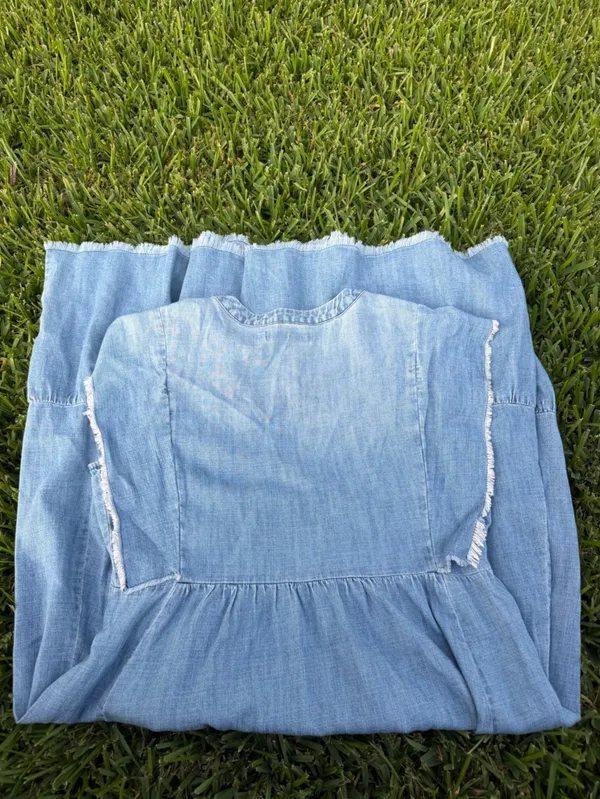 Billy T Lovestruck Denim Lyocell Midi Dress Frayed Trim Blue Size Small $148 - Image 9