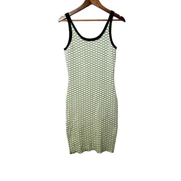 Cider Dress Knit Geometric Midi Sleeveless Green and White Tank Size Medium - Image 2