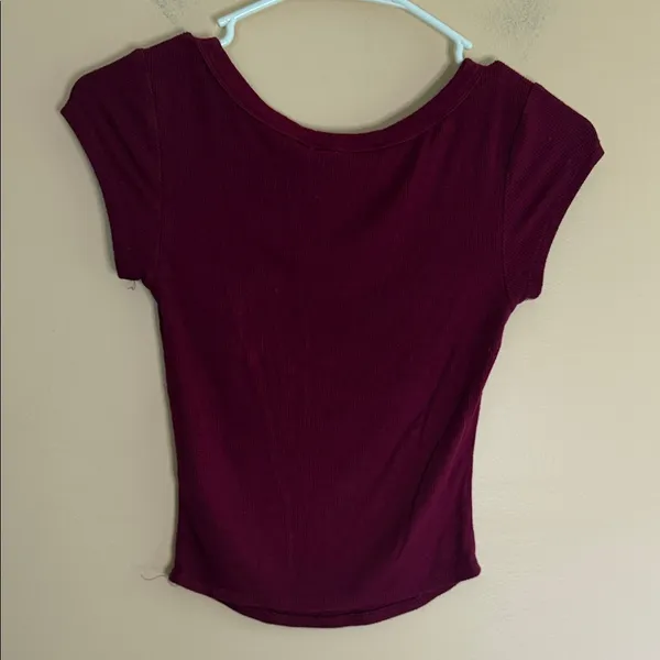 Garage Scoop Neck Ribbed Short Sleeve Tee in Burgundy - Image 5