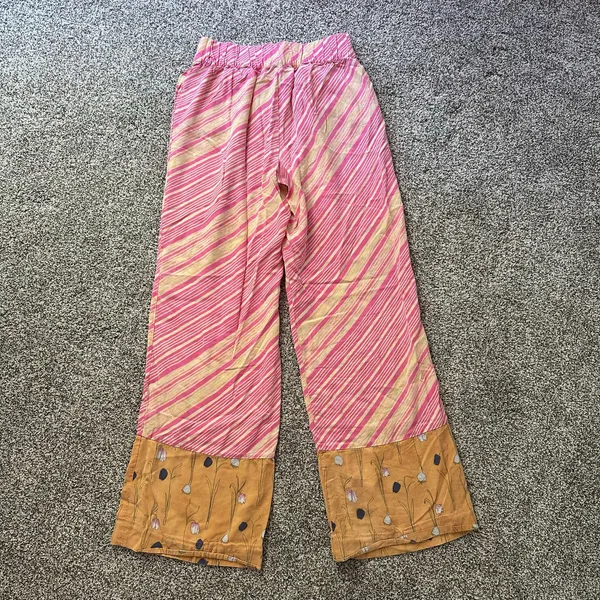 Elevenses Anthropologie pink & yellow striped wide-leg pants size M - Image 4