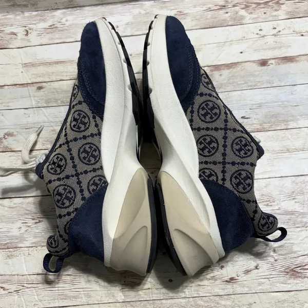 Tory Burch T Monogram Good Luck Trainer Sneakers Women's 9.5 Navy Gray Chunky - Image 6