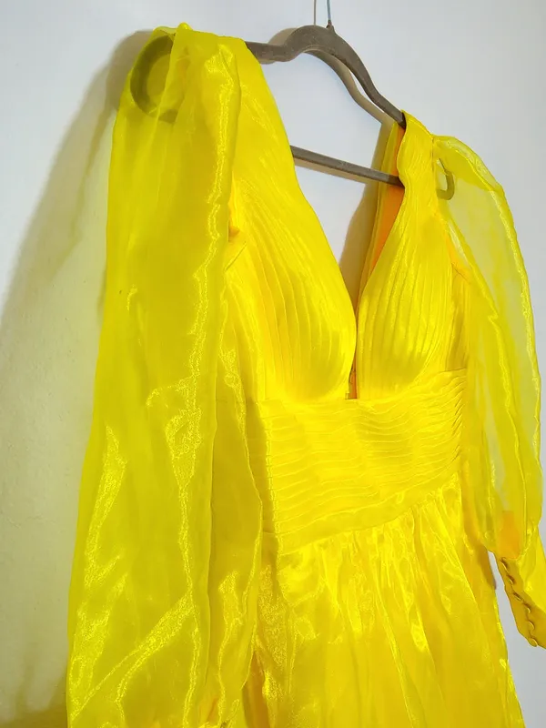 TS Couture Yellow Organza Evening Maxi Dress Size Medium NWT Flaw - Image 6