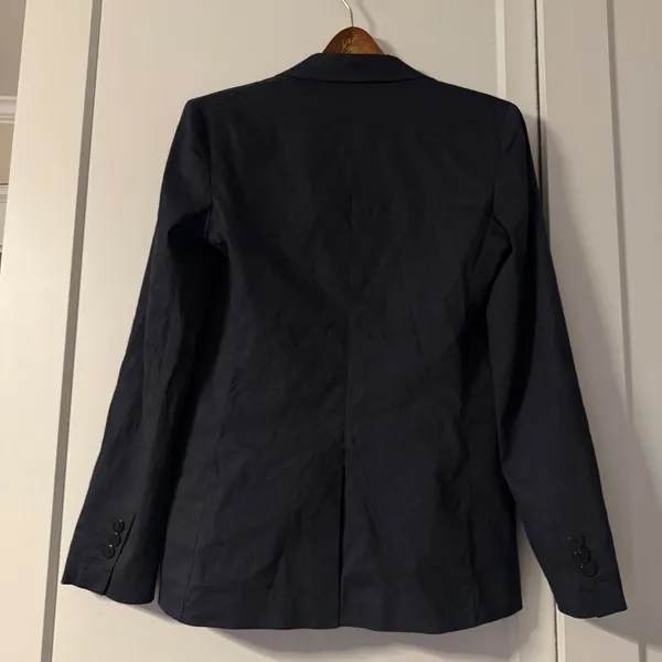 Theory Classic Blazer Navy Blue Linen Blend Size 4 - Image 3