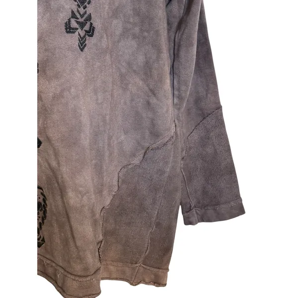 FREE PEOPLE Brown Embroidered V-Neck Boho Top Raw Edge Long‎ Sleeve XS - Image 4