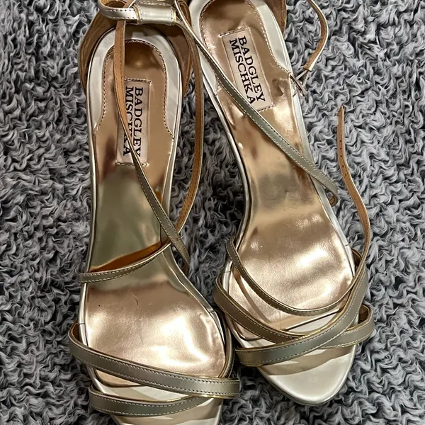 Badgley Mischka Gold Strappy Heels - Image 2