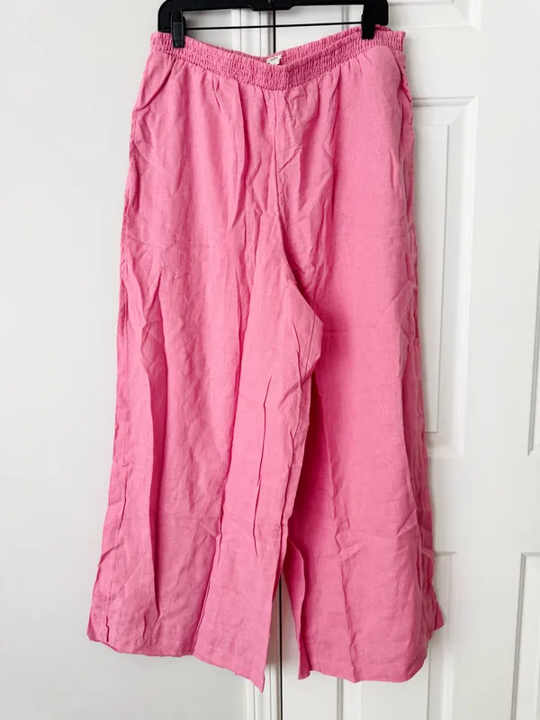 Anthropologie The Aubrey Smocked Linen Wide-Leg Pants, Size L - Image 5