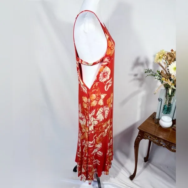 Free People Back 2 You Red Floral Strappy Open Side Midi Slip Dress Boho Sz S🧡 - Image 5