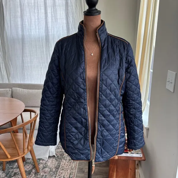 Rafaella Weekend Equestrian‎ Style Navy Diamond Quilted Jacket Petite Medium PM - Image 12