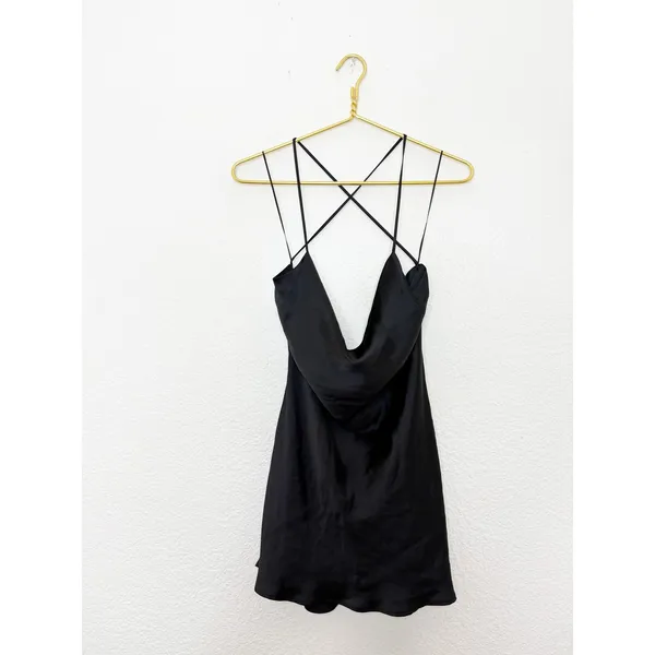 Zara Black Satin Cowl Neck Mini Dress Size Small Strappy Back 7901/338 Cocktail - Image 4