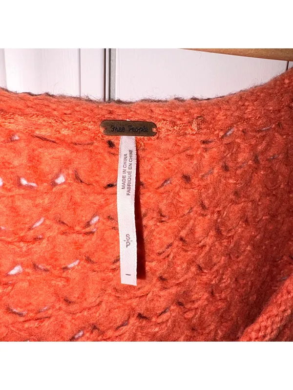 Free People $128 Crashing Waves Pullover Woman’s S orange knit sweater - Image 4