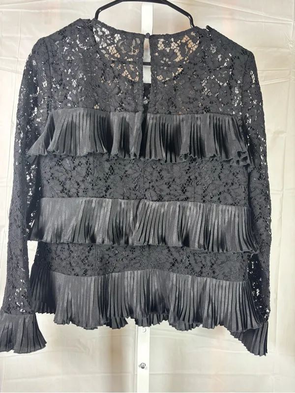AKIRA Black Lace Ruffle Long Sleeve Blouse - Image 4