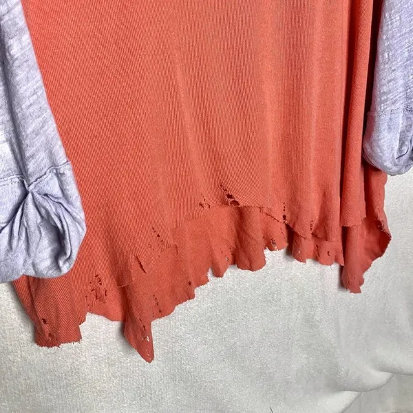 Free People We the Free Star Relaxed Distressed Henley Top Orange Linen Small - Image 6