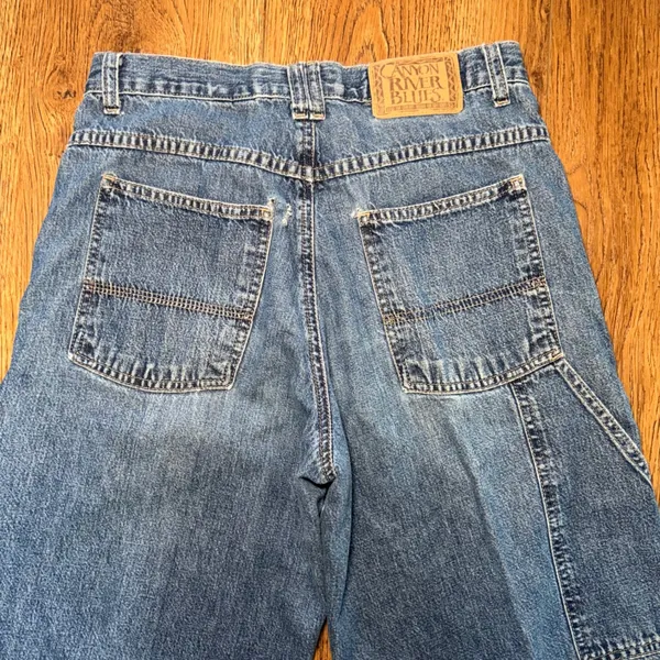 90s Canyon River Blues Carpenter Jeans Wide Leg Medium Wash Blue Denim 28x30 vtg - Image 4