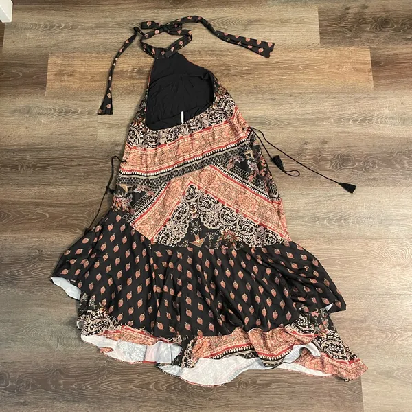 Free People Bohemian Halter Maxi Dress - Black and Pink - Image 5
