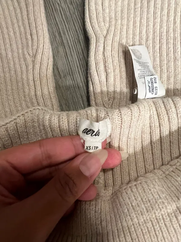 Aerie Cream Ribbed Flare Pants XS - Image 3