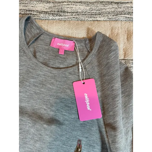 Edikted Basic Gray Melange Ribbed Thermal Raglan Long Sleeve Top - Image 6