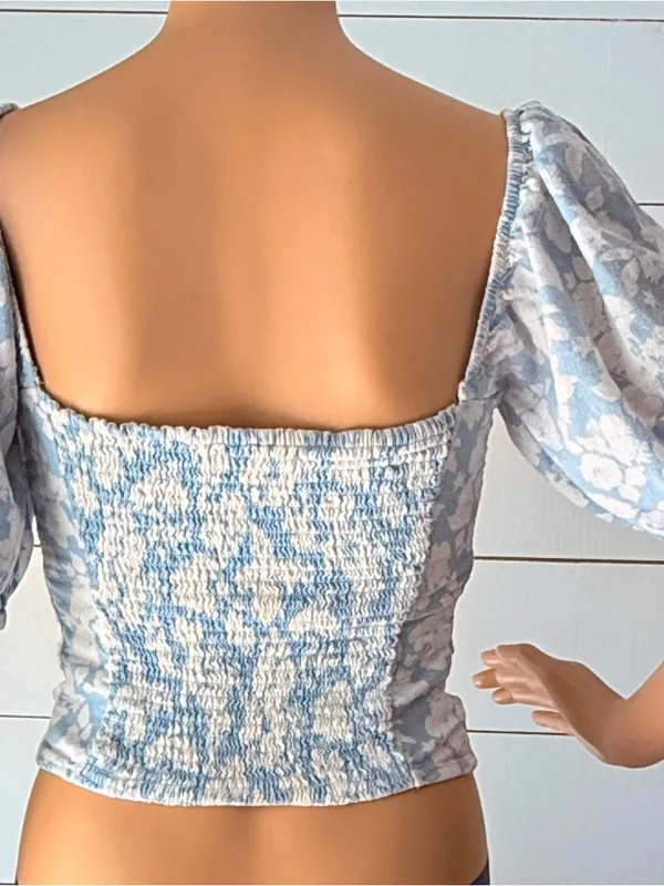 Abercrombie & Fitch Floral Tie-Front Puff Sleeve Top Sz XS - Image 3