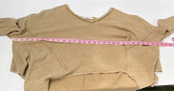 We The Free Free People XS Brown Waffle Knit Oversized V Neck Thermal Top - Image 7