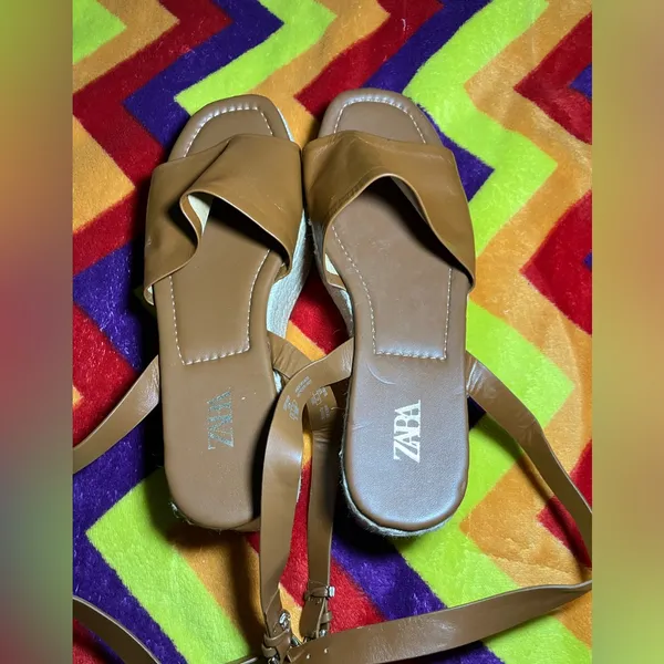 ZARA PLATFORM WEDGE LEATHER SANDALS - Image 6