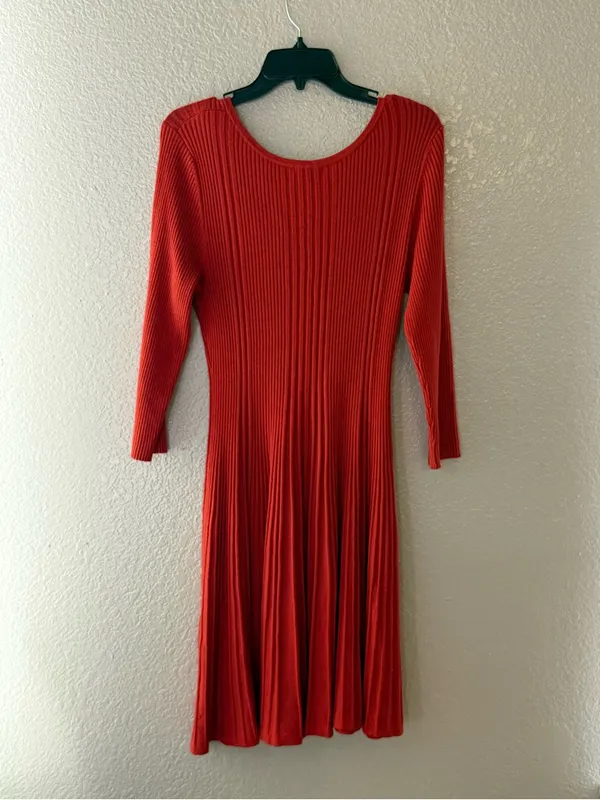 NEW Cato Juniors Large Red Ribbed Lace Up Fit & Flare Stretch Knit Dress - Image 8