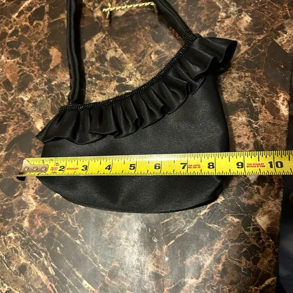 Black Ruffled shoulder bag with black accent beading - Image 3