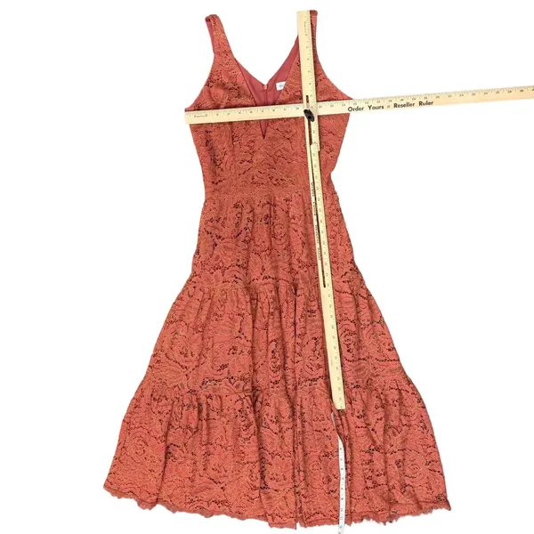 Dress the Population Burnt Orange Gold Lace Tiered V-Neck Midi Dress size S - Image 13