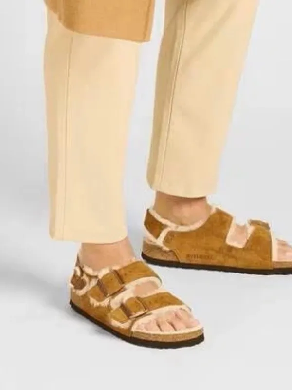 Birkenstock Milano shearling lining mink,leather sandals size 40 backstrap - Image 3