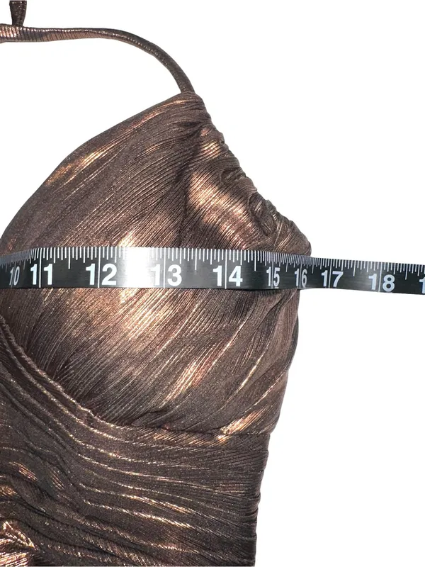 Retrofete Waldorf Lame Brown Metallic Evening Gown Side Slit Maxi Dress SMALL - Image 6