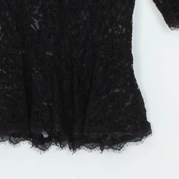 Aritzia Womens Babaton Eyelash Lace Peplum Short Sleeve Top Size‎ XS Black Goth - Image 3
